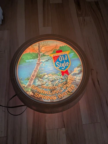 Vintage Heilemans Old Style Beer Barrel Lighted Wall Hanging Sign Water River