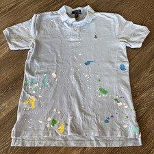 Polo Ralph Lauren LIGHT BLUE PAINT SPLATTER Shirt Boys Large 14-16 NAVY PONY