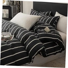  Modern Striped Duvet Cover Set Queen Soft Queen(90"x90") L#6 Black Stripes