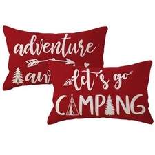 Adventure Camper Decorative Lumbar Pillowcase Double 20" x 12" Pack of 2 Red