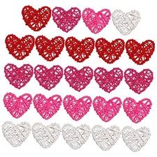  Natural Rattan Decorative Balls Red, Rose, Pink and White 24 Pcs 2.36" Heart
