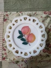 VTG Anchor Hocking Lace Edge Fruit Hand-Painted Milk Glass Plate