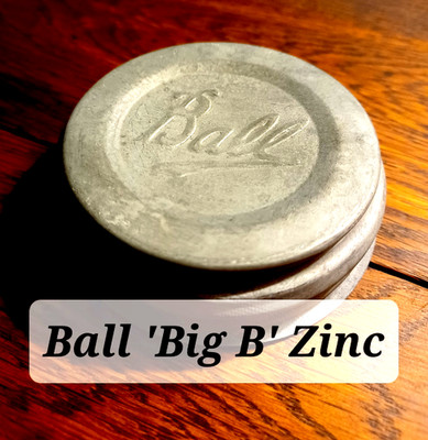 Antique BALL ZINC LID ~ Big ''B'' Fancy ''B'' MASON JAR Canning ~ RARE