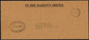 Falkland Islands 1984 OHMS Cover to FIC Managing Director w/ CHIEF SECRETARY H/S