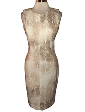 CALVIN KLEIN Sz 10 Sheath Dress Beige Ivory Animal Print Sleeveless Stretch Knit