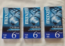 Maxell VHS Video Cassette 6 Hour GX- Silver HQ T-120 Blank Tapes Sealed 3 Pack