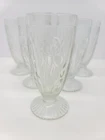 Vtg Jeannette Glass Iris & Herringbone Clear Depression 8oz. Footed Tumblers (5)