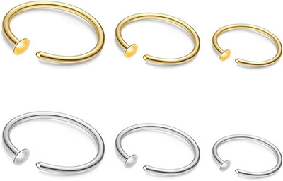 6Pcs 22G Gold Nose Ring Hoop Surgical Steel Small Thin Cartilage Nose Ring Tiny