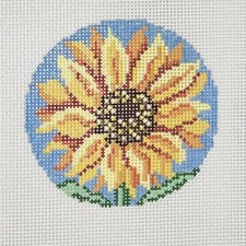 Needle Crossings Hand painted Needlepoint Canvas Sunflower 3" diameter 18 count