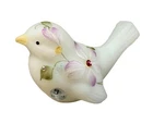 Fenton Glass Figurine Dewdrops Collection Song Bird Opal Satin Crystals Painted