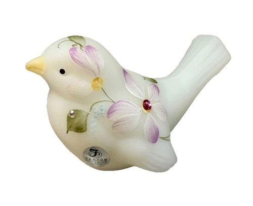 Fenton Glass Figurine Dewdrops Collection Song Bird Opal Satin Crystals Painted