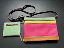  Ili New York Genuine Leather Crossbody Smooth, Vibrant Multicolored , W/ Wallet