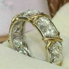 2 Ct Real Moissanite Full Eternity Wedding Band Ring 14K Two Tone Gold Plated