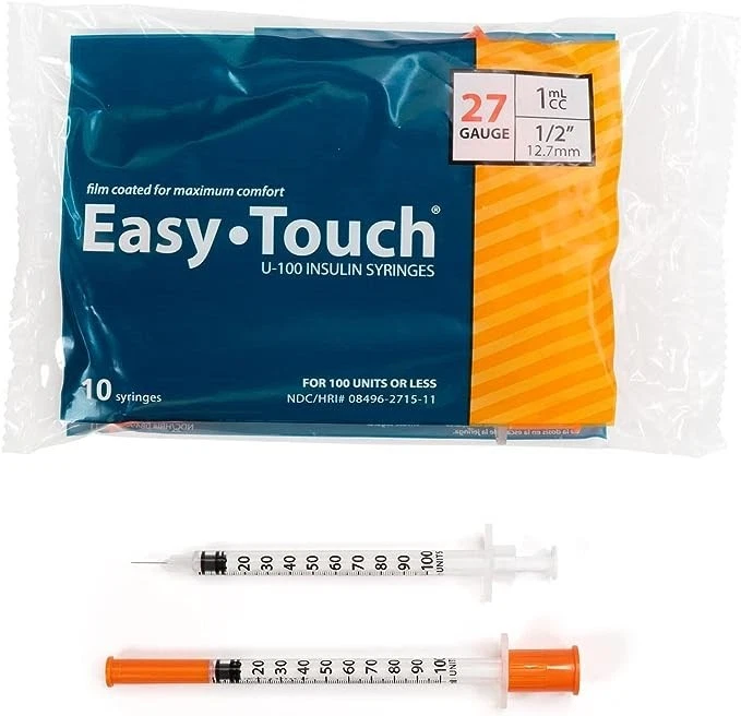EASYTOUCH Easy Touch 27G 1/2-Inch (12.7mm) 1 ML/CC Syringes -827155 New [Bag Of 10]