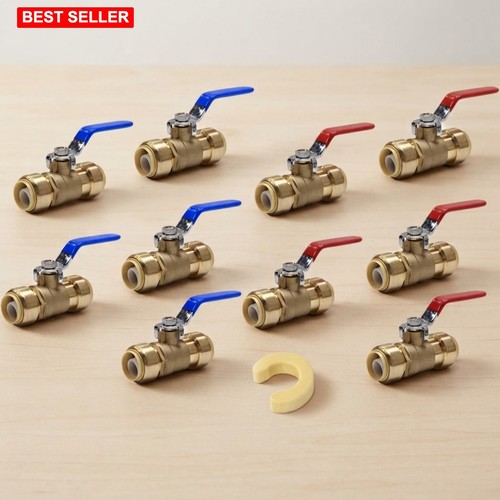 Ball Valve Push-Fit 3/4 In 10 Pcs Full Port Lead Safe Brass PEX CPVC Copper Pipe