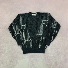 Vintage abstract knitted jumper Patterned Grandad chunky knit sweater Men's XL