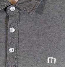 Travis Mathew Golf Polo Shirt Mens Large Gray Striped Pima Cotton Short Sleeve