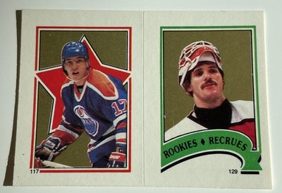 NHL Sticker-Ron Hextall/Jari Kurri--OPC 1987-Edmonton/Flyers