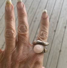 Beautiful Swirled Band Sterling Silver 9.25 Rose Quartz Ring Sz:7