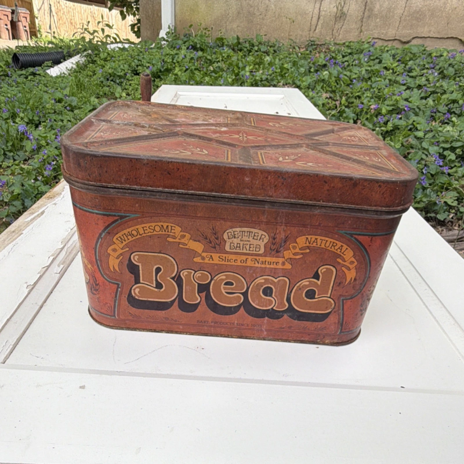 Barf Biscuit Vintage Metal Bread Bin Wheat Pattern Rectangle with Lid