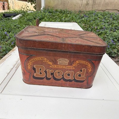 Barf Biscuit Vintage Metal Bread Bin Wheat Pattern Rectangle with Lid