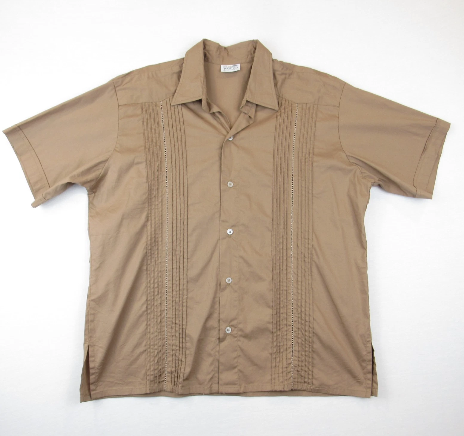 Guayabera Yucateca Shirt Men's Size 40 Brown Button Down Vacation
