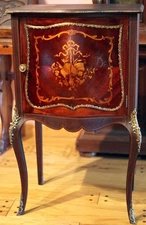 Antique sheet music cabinet inlaid marquetry & ornate brass knees and feet