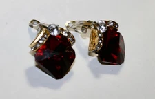 Large Red Faux Stone and Faux Diamonds Clip-on Earrings