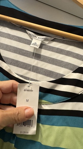 Banana Republic Multi Stripe Knee Length Stretch Rayon Crepe Dress M NWT - Picture 3 of 5