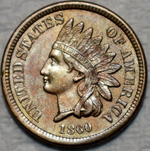 About Uncirculated 1860 Indian Head Cent, Sharp specimen.