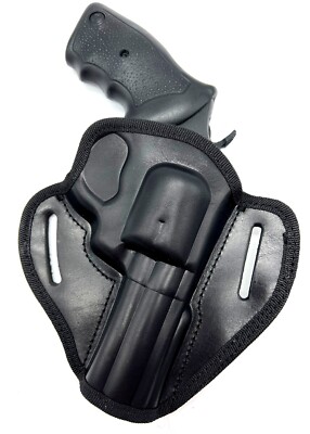 Right Hand Black Open Top Leather Belt Holster for S&W MODEL 610, 3.8''