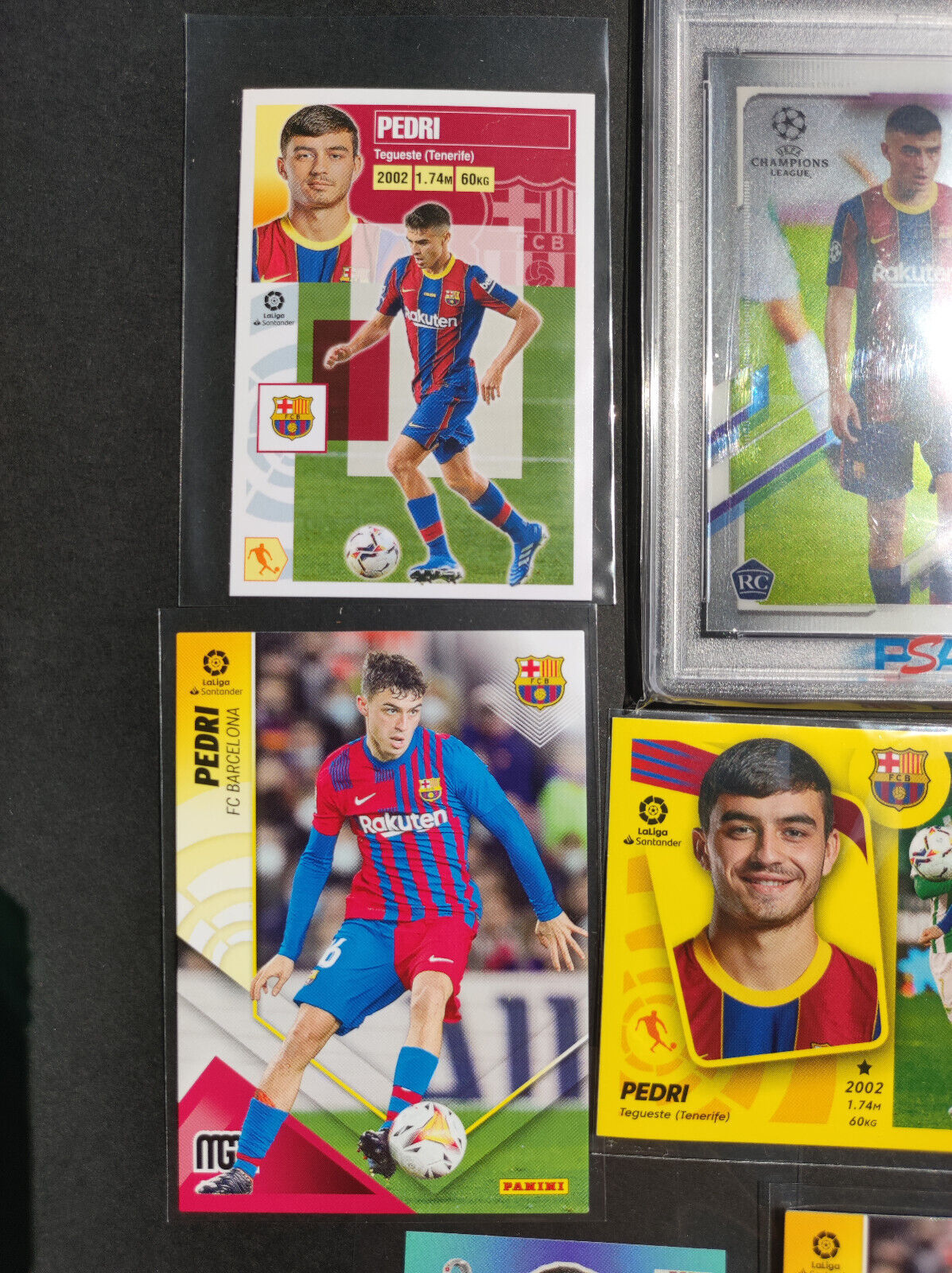 Pedri PSA 9 topps cromo UCL 2020 paquete 8 tarjetas FC Barcelona + tarjeta de novato