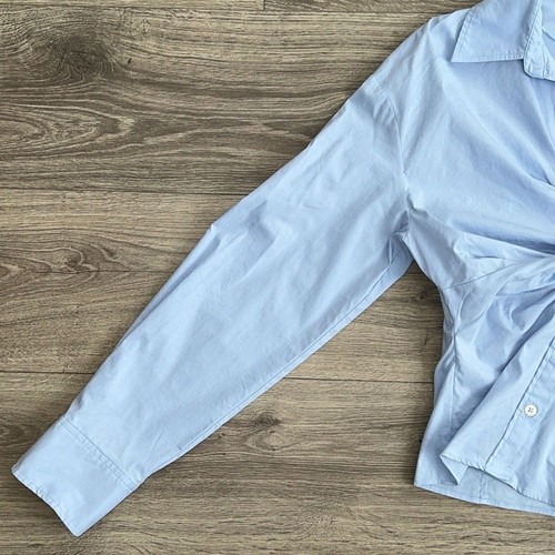 ZARA Twist Front Button Up Shirt Small Blue Elevated Basics Poplin Minimalist - Picture 7 of 11