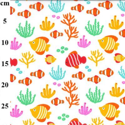 Polycotton Stoff unter dem Meer Fisch Koralle Ozean Blasen Clownfisch