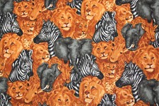 Wildlife Fabric by Quilting Treasures with Zebra, Lion, Giraffe. BTY. RB-28