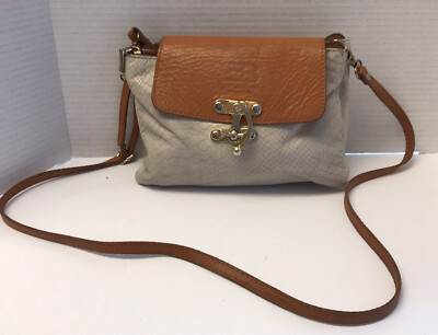 Elisabetta 1987 Leather Reptile Print Tan/Ivory Crossbody Made in Italy