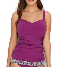 Profile by Gottex Sweetheart Cup Sized Tankini Swimsuit Top Lace, Plum, Size 38D