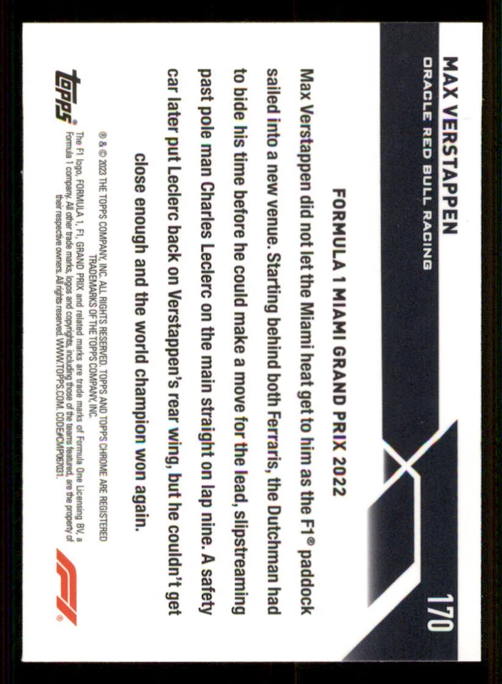 2023 Topps Chrome Formula 1 #170 Max Verstappen DOD - Image 2 of 2