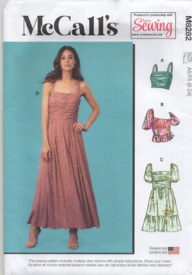 McCalls Schnittmuster 8282 Rüschenkleid & Tops Rüschen Schößchen Gr. 6 - 24 Neu