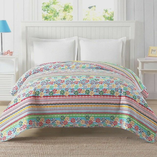 Twin Quilt Comforter Beach Umbrellas Reversible Coastal Beach