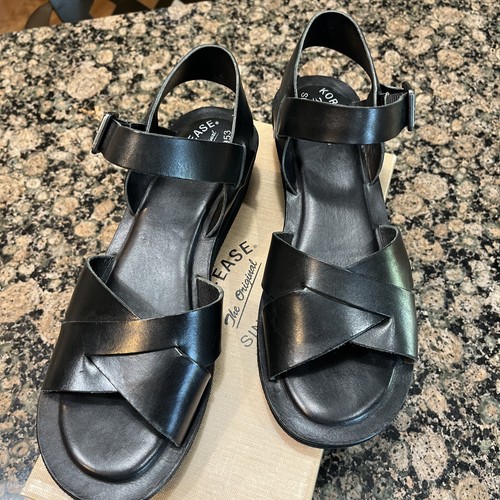 New IB Kork Ease Black Leather Platform Sandals Womens Shoes Sz 10 Side Buckle