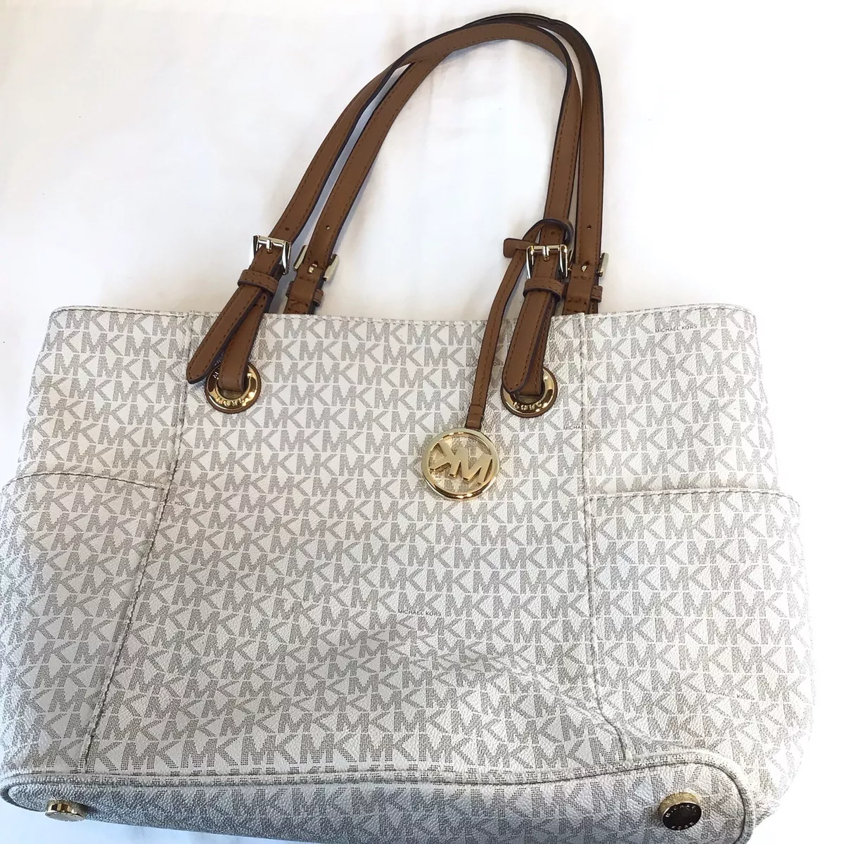 Michael Kors Jet Set Handbag Monogrammed Tote Leather Three Pouch