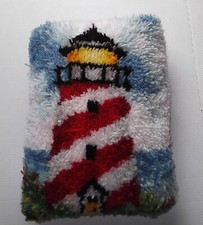 Vintage Lighthouse Pillow BUCILLA Latch Hook Rug 20" X 15" Completed