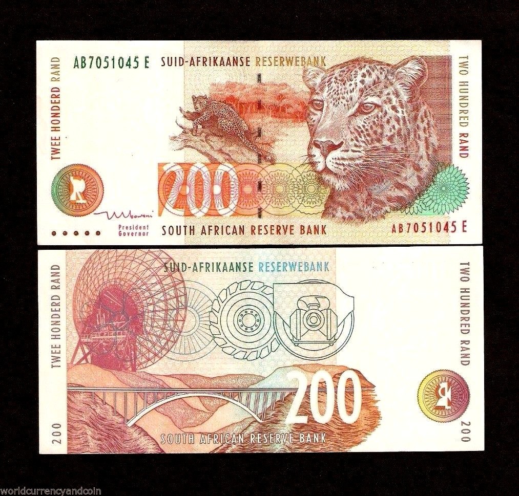SOUTH AFRICA 200 RAND P-127 B 1999 LEOPARD DISH ANTENNA MONEY BILL