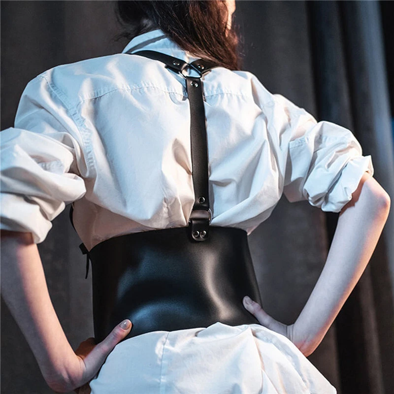 Fetish Women PU Leather Harness Belt BDSM Wide Punk Goth Bra Shoulder Waist Belt - Image 4 of 4