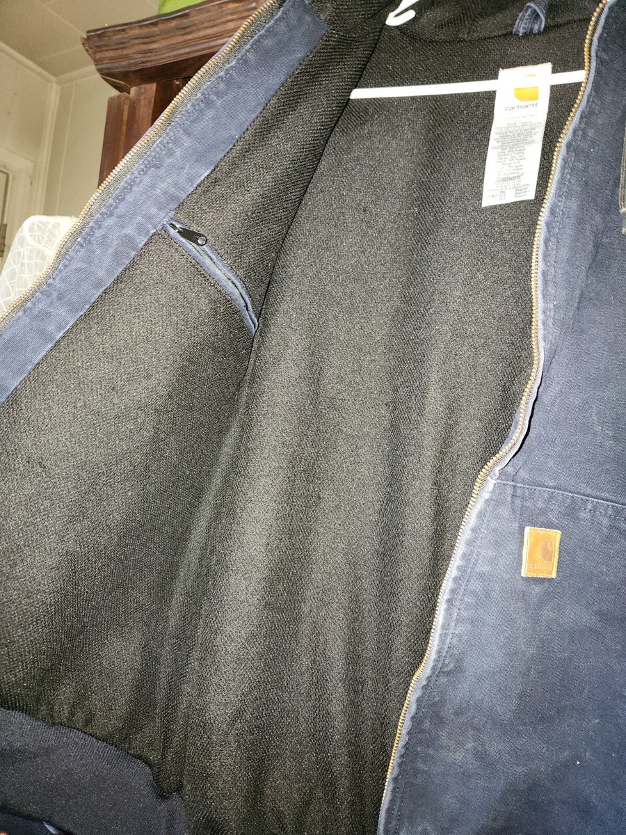 Carhartt Hooded Navy BLUE Jacket Size 2XL Work Wear J25 MDT Pre