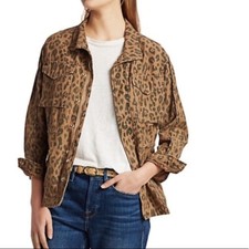 Frame Womens Cheetah Print Denim Jacket Zip And Snap Button Pockets Size M