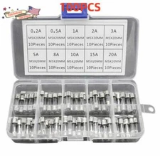 100~pcs Auto glass fuses 5*20mm Car-Truck-SUV Fuse Kit 0.2A to 20A with box