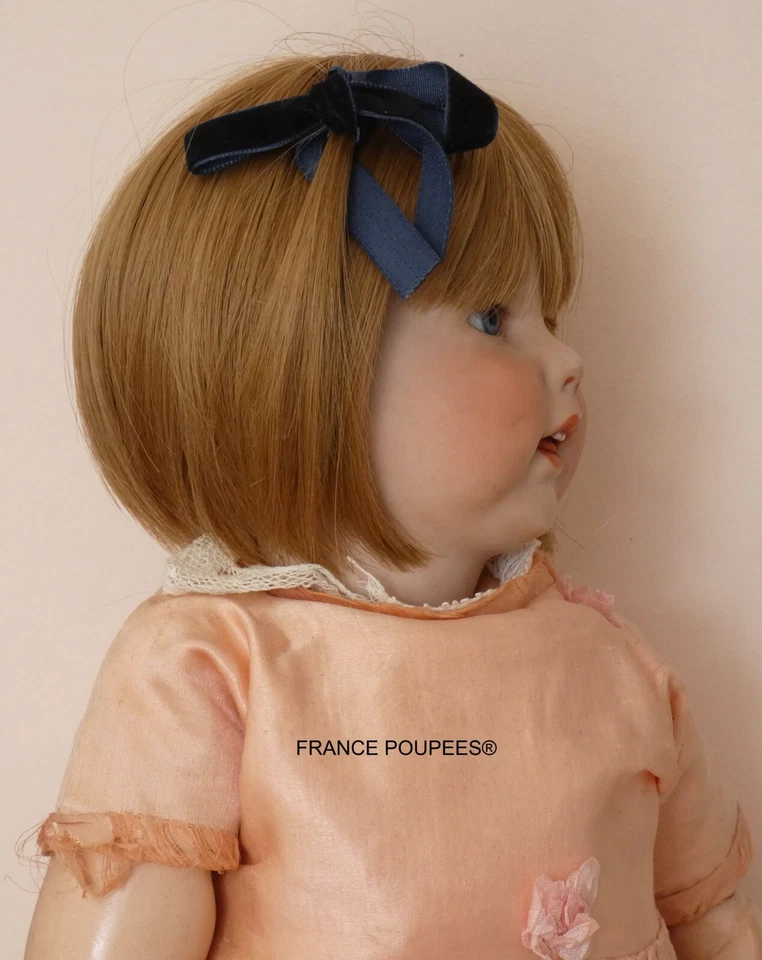 Perruque poupée ancienne cheveux courts blonds-Tête 22/24cm(9/9.5") - Photo 3/4