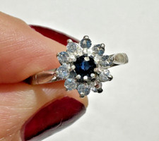 Blue Sapphire Flower Cluster Cubic Zirconia Silver Sz 7.25 Ring